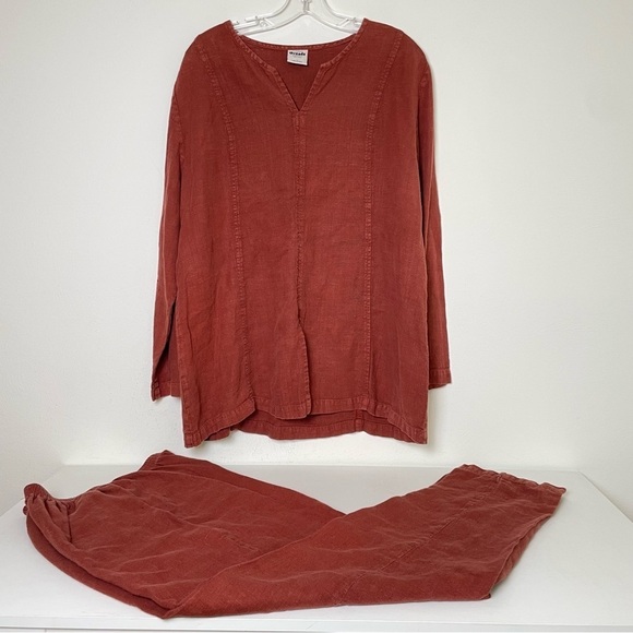 CALIFORNIA THREADS 2 Piece Set Vintage Linen Lagenlook Boho Tunic Pants Made USA - Picture 2 of 16